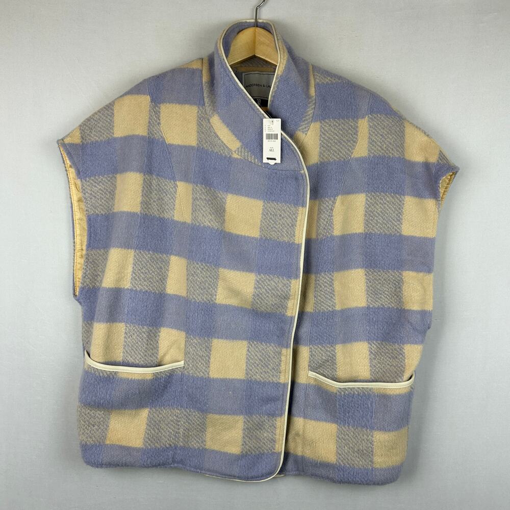 Anderson & Lauth Periwinkle Cream Plaid Gingham Capelet Vest Size ALL OSFA